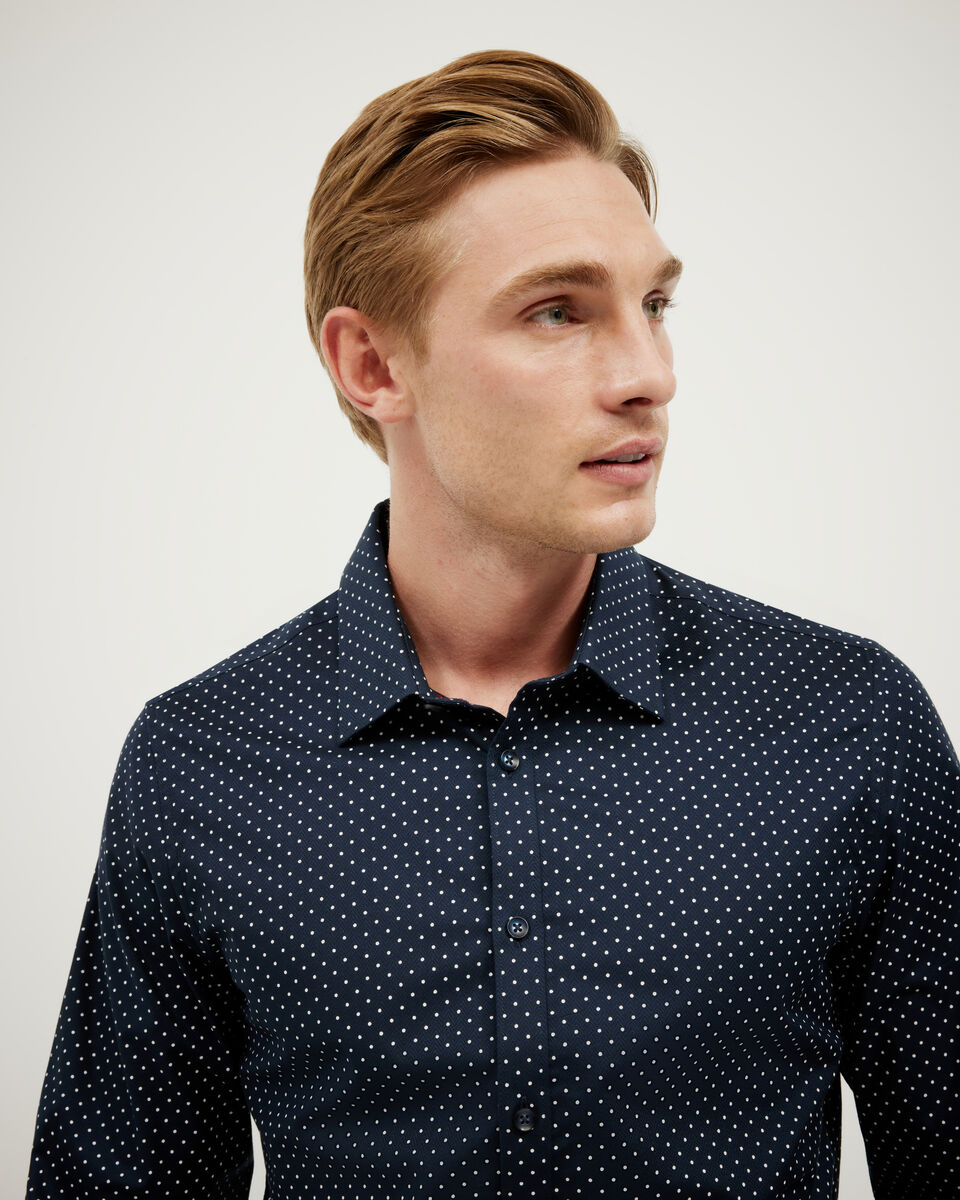Polka Dot Print Long Sleeve Shirt, Navy, hi-res